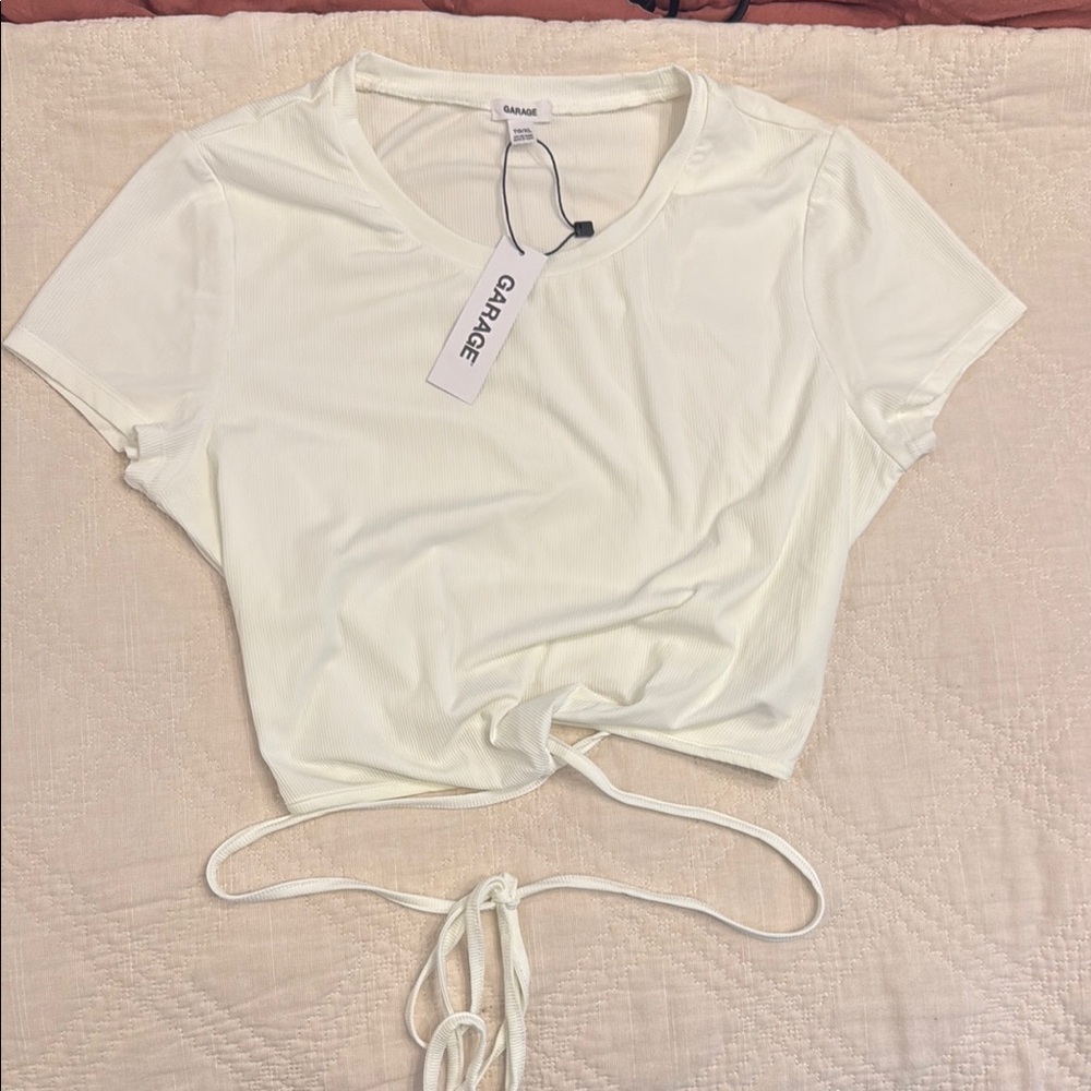 Garage White Crop top with waist tie